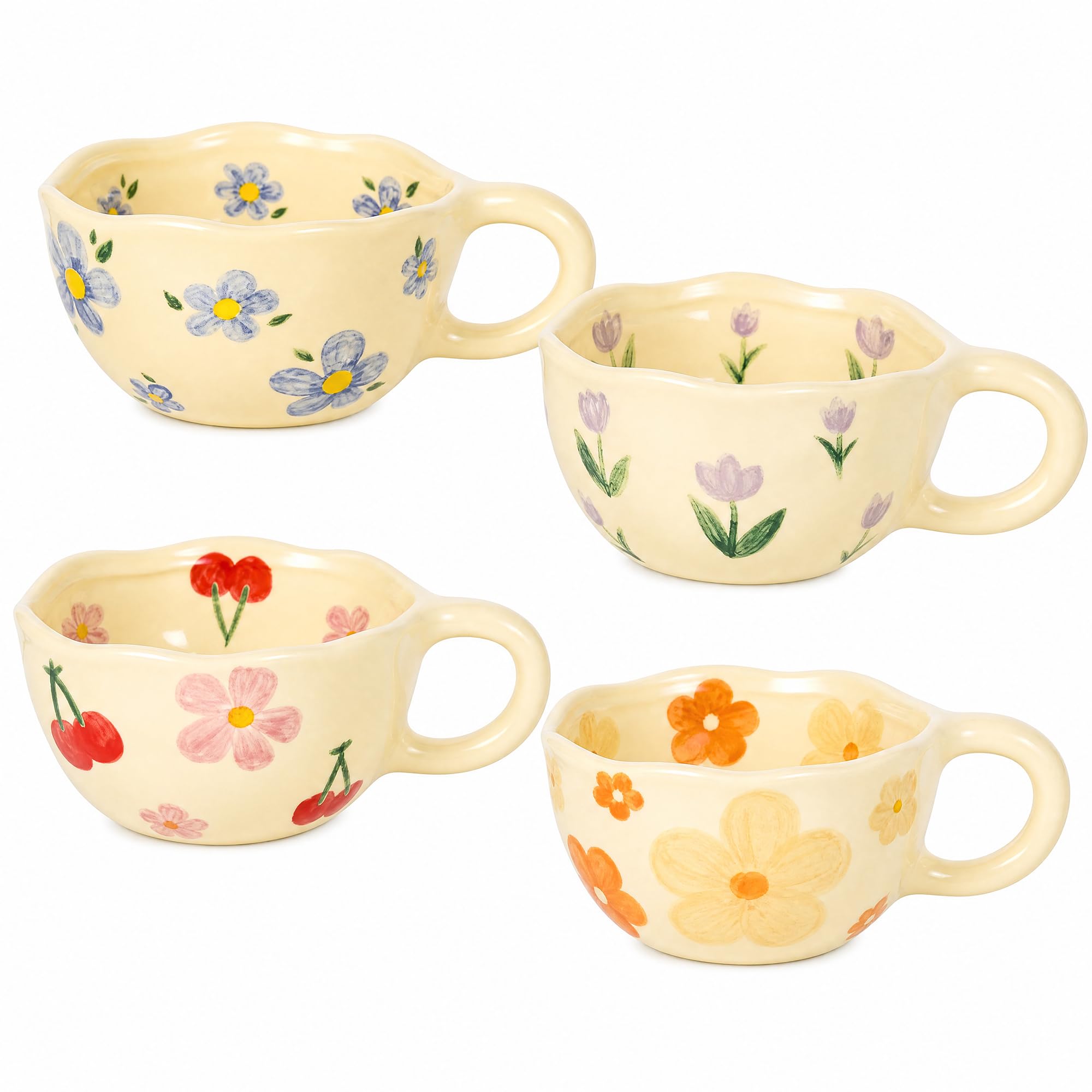 Coffee Tea Love - 4 Pack Cute Hand Painted Floral