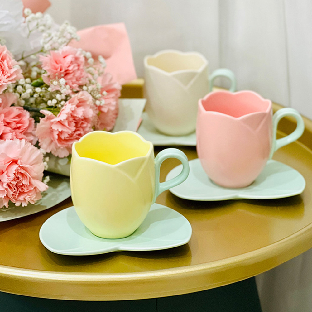 Coffee Tea Love - Tulip Coffee Cup with Saucer Ceramic
