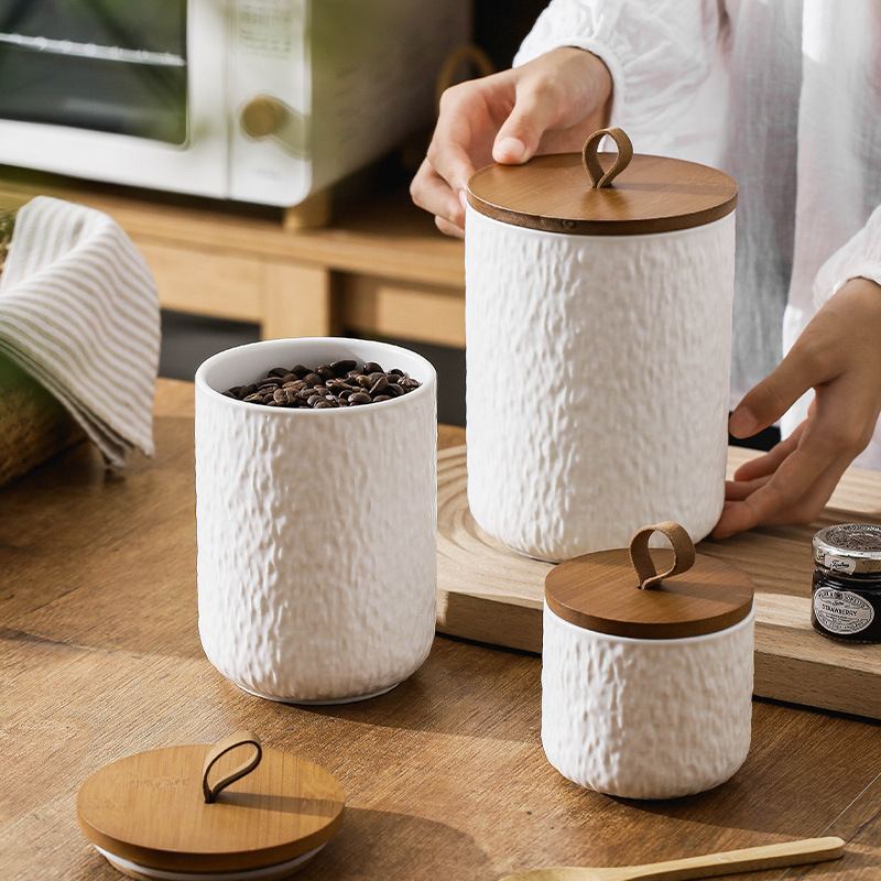 Coffee Tea And Sugar Canisters - Rock Pattern Ceramic Tea Storage Canister