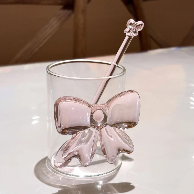Pink Bow-Adorned Glass Coffee  - Tea Coffee Utensils ulasan dan harga