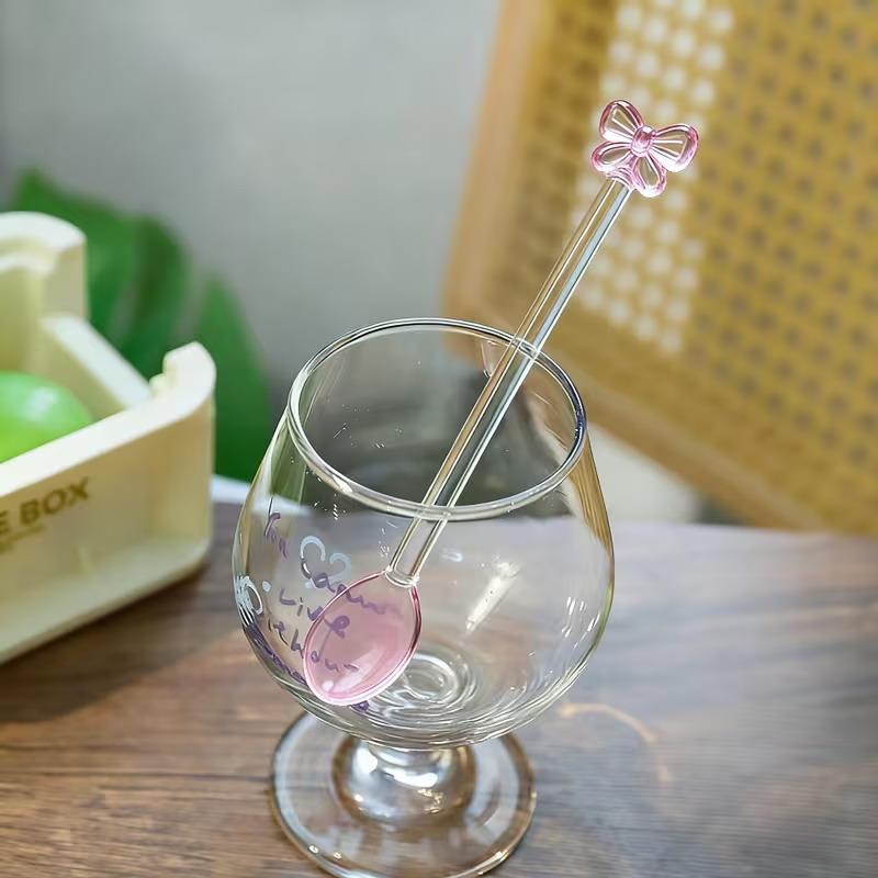 Pink Bow-Adorned Glass Coffee  - Tea Coffee Utensils ulasan dan harga