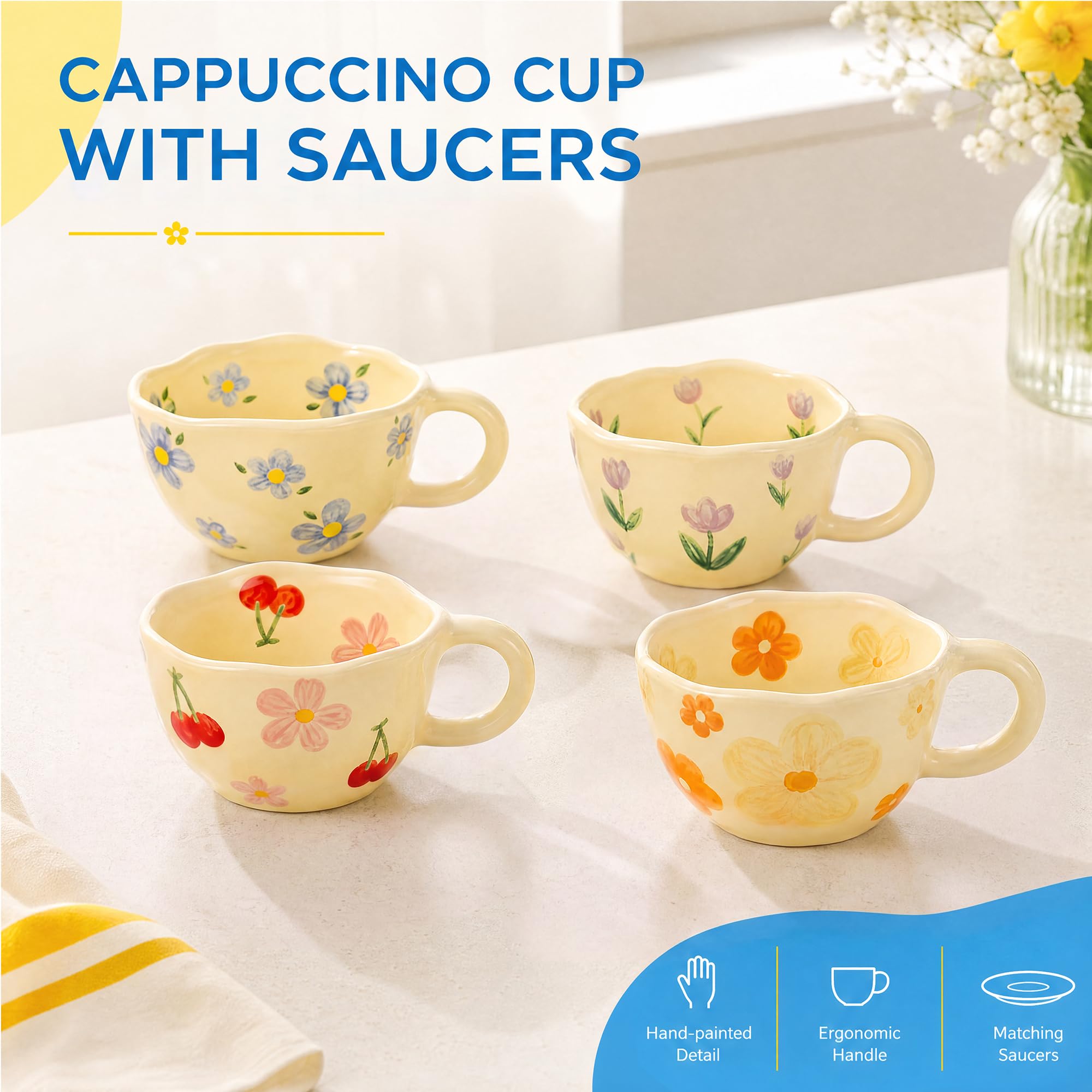 4 Pack Cute Hand Painted Flora - Coffee Tea Love ulasan dan harga