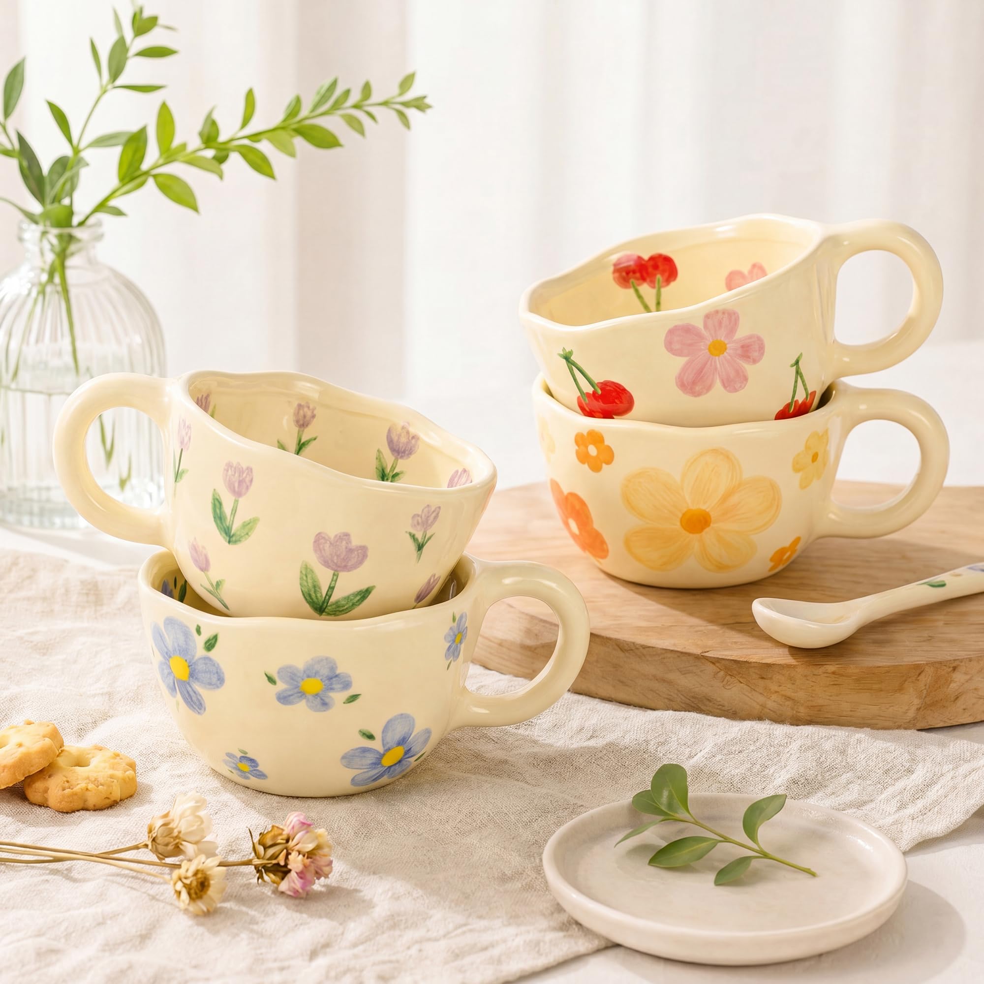 4 Pack Cute Hand Painted Flora - Coffee Tea Love ulasan dan harga