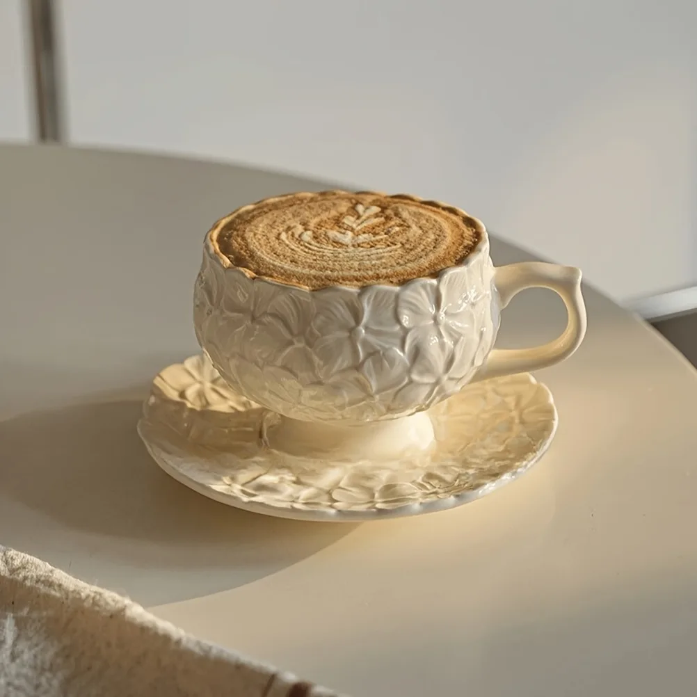 French Cream Relief Coffee Cup - Coffee Tea Gift Set ulasan dan harga
