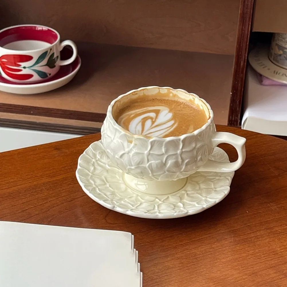 French Cream Relief Coffee Cup - Coffee Tea Gift Set ulasan dan harga