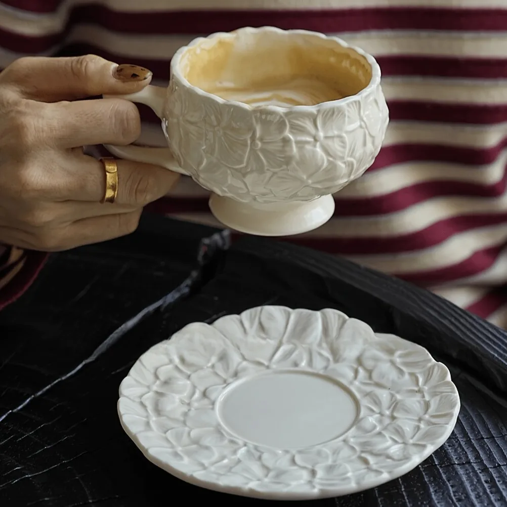 French Cream Relief Coffee Cup - Coffee Tea Gift Set ulasan dan harga