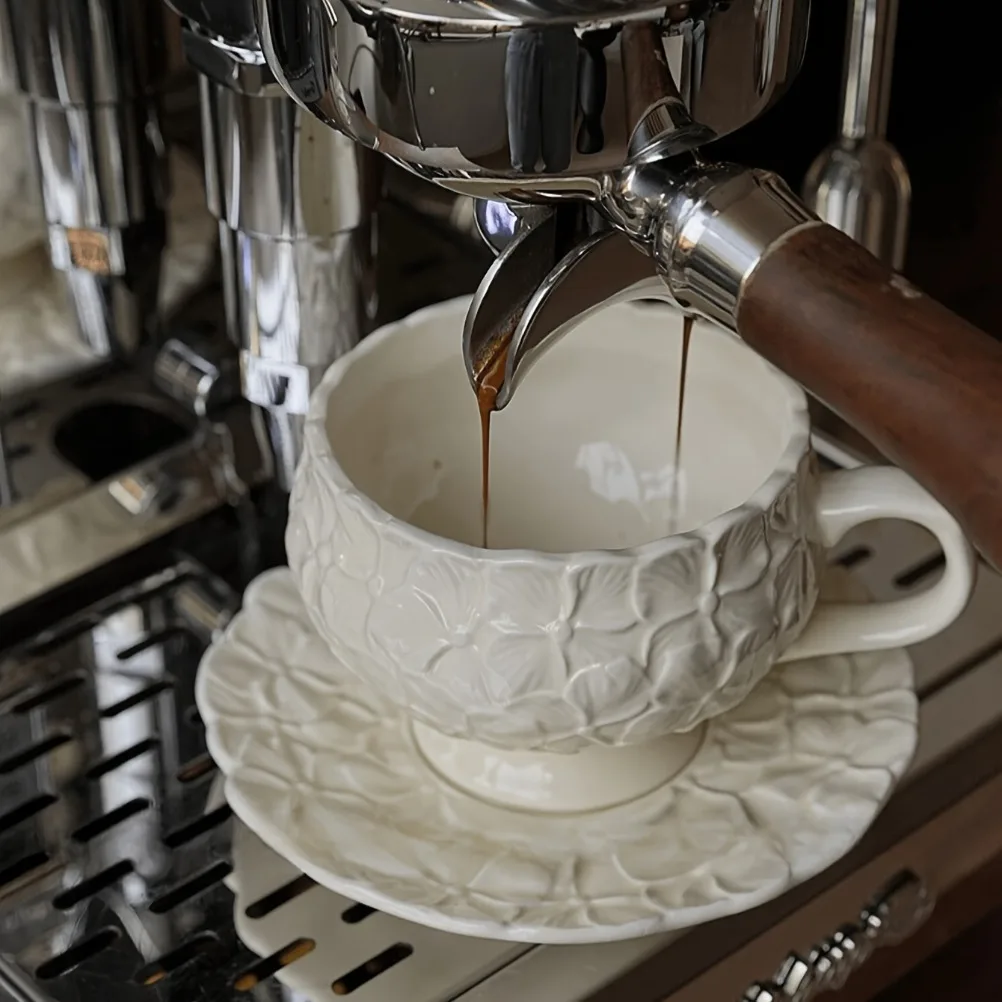 French Cream Relief Coffee Cup - Coffee Tea Gift Set ulasan dan harga
